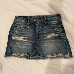 Distressed jean skirt